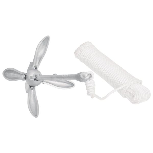 vidaXL Ancre pliable avec corde argenté 8 kg fonte galvanisée à chaud
