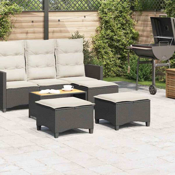 vidaXL Tabourets jardin coussins 2 pcs noir 55x55x36 cm r&eacute;sine tress&eacute;e