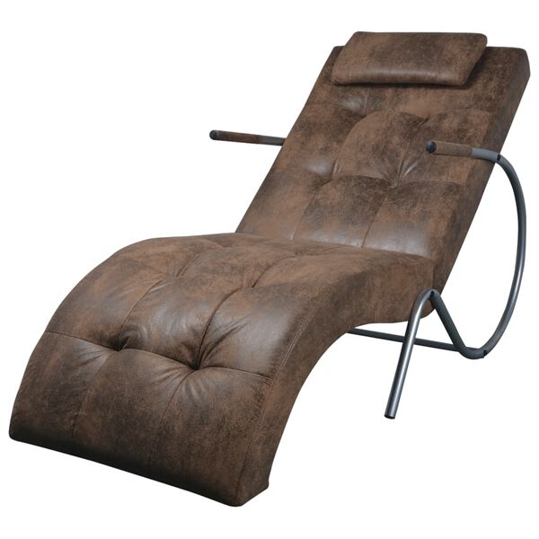 vidaXL Chaise longue avec oreiller marron tissu &agrave; l'aspect de daim