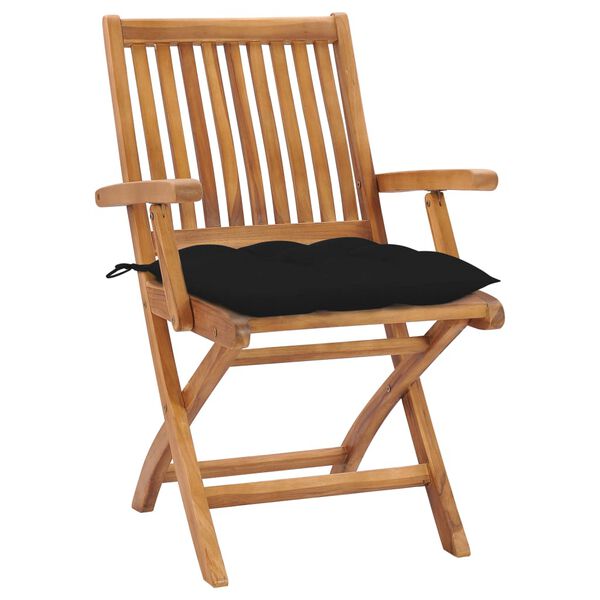 vidaXL Chaises de jardin lot de 2 et coussins noir Bois de teck massif