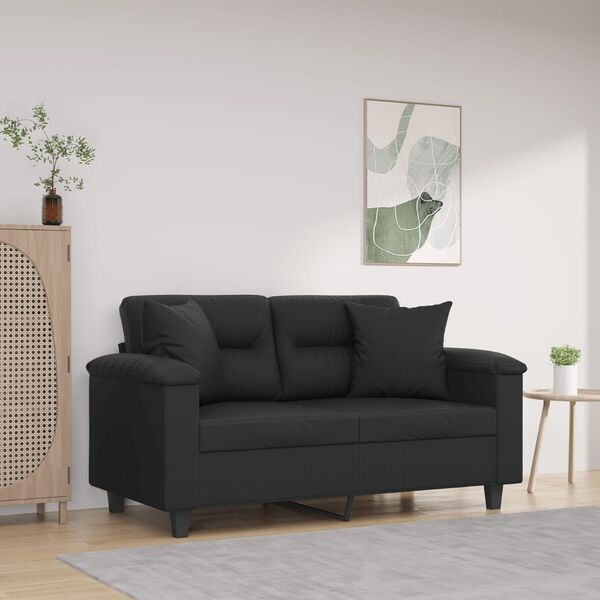 vidaXL Canap&eacute; 2 places avec oreillers d&eacute;coratifs noir 120cm similicuir