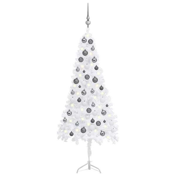 vidaXL Arbre de No&euml;l artificiel d'angle LED et boules blanc 120 cm PVC