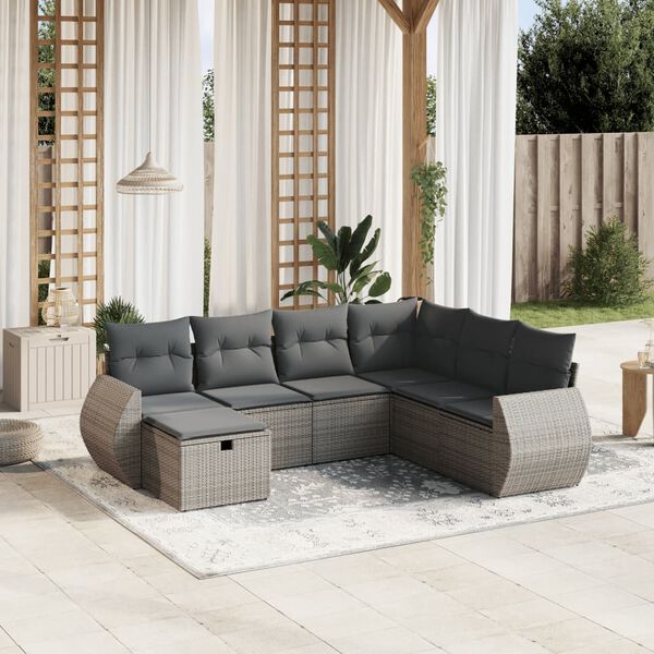 vidaXL Salon de jardin avec coussins 7 pcs gris r&eacute;sine tress&eacute;e
