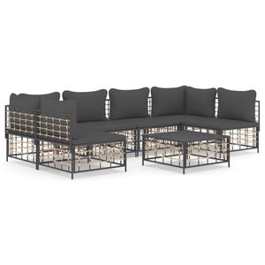 vidaXL Salon de jardin 7 pcs avec coussins anthracite r&eacute;sine tress&eacute;e