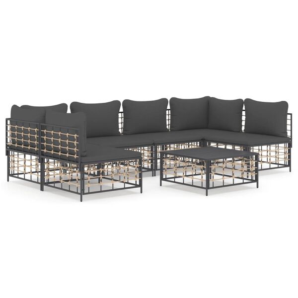 vidaXL Salon de jardin 7 pcs avec coussins anthracite r&eacute;sine tress&eacute;e