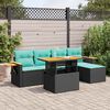 vidaXL Salon de jardin 6 pcs avec coussins noir r&eacute;sine tress&eacute;e acacia