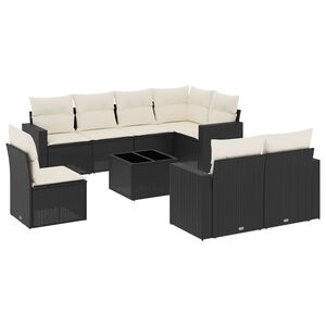 vidaXL Salon de jardin 9 pcs avec coussins noir r&eacute;sine tress&eacute;e