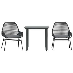 vidaXL Ensemble &agrave; manger de jardin et coussins 3 pcs noir rotin verre