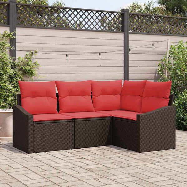 vidaXL Ensemble de Canap&eacute;s avec coussin 4 pcs Marron polyrotin