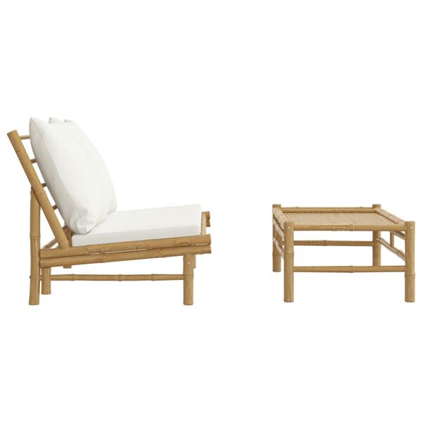 vidaXL Salon de jardin 2 pcs avec coussins blanc crème bambou