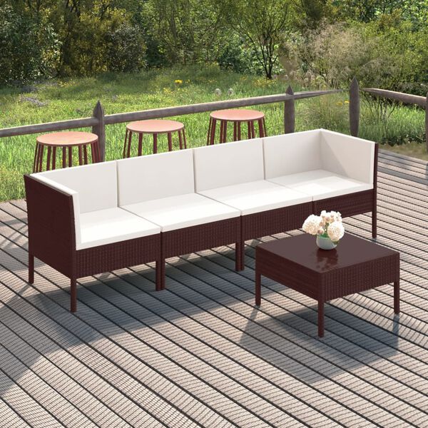 vidaXL Salon de jardin 5 pcs avec coussins r&eacute;sine tress&eacute;e marron