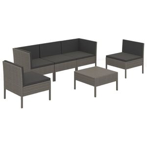 vidaXL Salon de jardin 6 pcs avec coussins r&eacute;sine tress&eacute;e gris