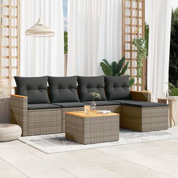vidaXL Salon de jardin 6 pcs avec coussins gris r&eacute;sine tress&eacute;e