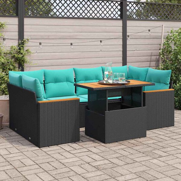 vidaXL Salon de jardin 7 pcs avec coussins noir r&eacute;sine tress&eacute;e