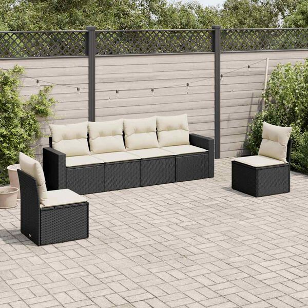 vidaXL Salon de jardin 6 pcs avec coussins noir r&eacute;sine tress&eacute;e