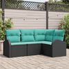 vidaXL Ensemble de Canapés 4 pcs Noir et turquoise polyrotin