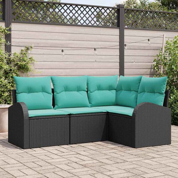 vidaXL Ensemble de Canapés 4 pcs Noir et turquoise polyrotin