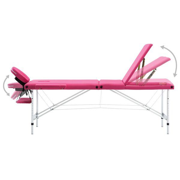 vidaXL Table de massage pliable 3 zones Aluminium Rose