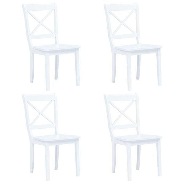 vidaXL Chaises &agrave; manger lot de 4 blanc bois d'h&eacute;v&eacute;a massif