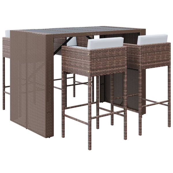 vidaXL Ensemble de bar de jardin avec coussins 5 pcs marron poly rotin
