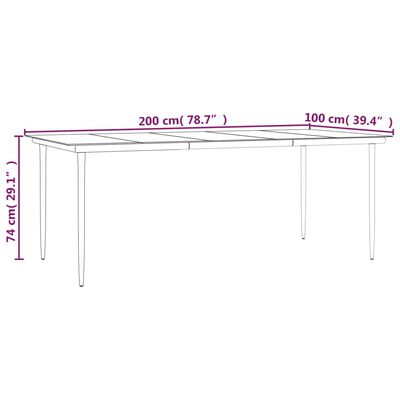 vidaXL Table à dîner de jardin Noir 200x100x74cm Acier et verre trempé