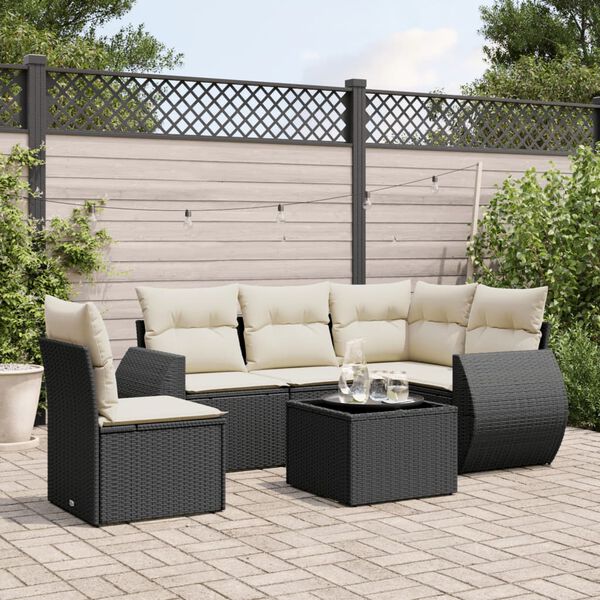 vidaXL Salon de jardin 6 pcs avec coussins noir r&eacute;sine tress&eacute;e