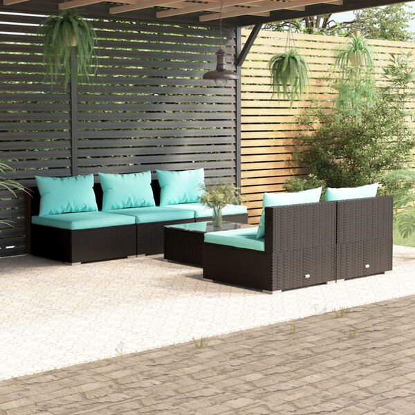 vidaXL Salon de jardin 6 pcs avec coussins r&eacute;sine tress&eacute;e noir