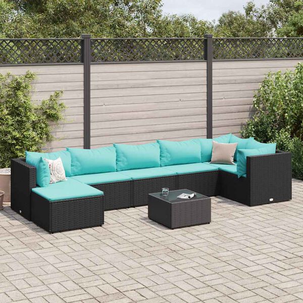 vidaXL Salon de jardin 8 pcs avec coussins noir r&eacute;sine tress&eacute;e
