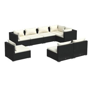 vidaXL Salon de jardin 8 pcs avec coussins r&eacute;sine tress&eacute;e noir