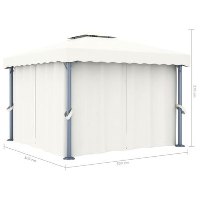 vidaXL Tonnelle avec rideau 3x3 m Blanc crème Aluminium