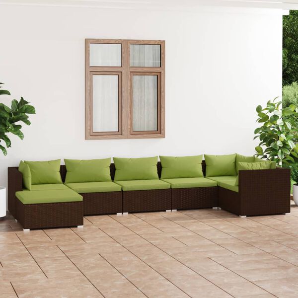 vidaXL Salon de jardin 7 pcs avec coussins R&eacute;sine tress&eacute;e Marron