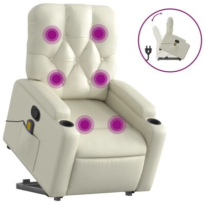 vidaXL Fauteuil inclinable de massage crème similicuir