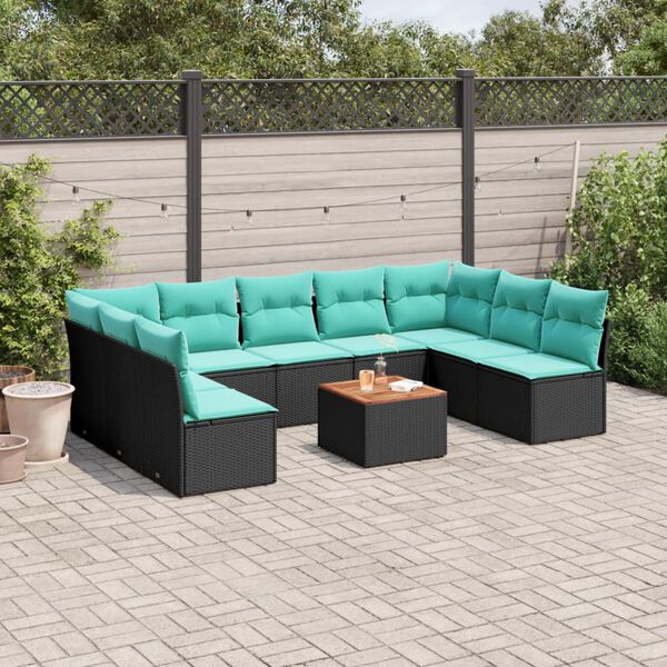 vidaXL Salon de jardin 10 pcs avec coussins noir r&eacute;sine tress&eacute;e