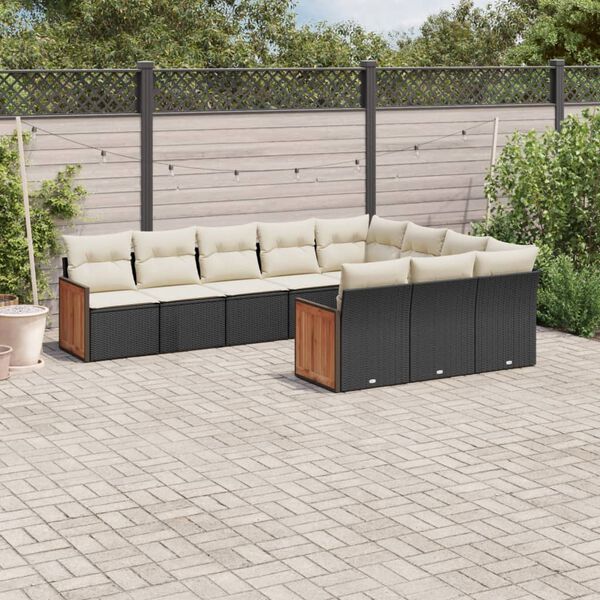 vidaXL Salon de jardin 10 pcs avec coussins noir r&eacute;sine tress&eacute;e
