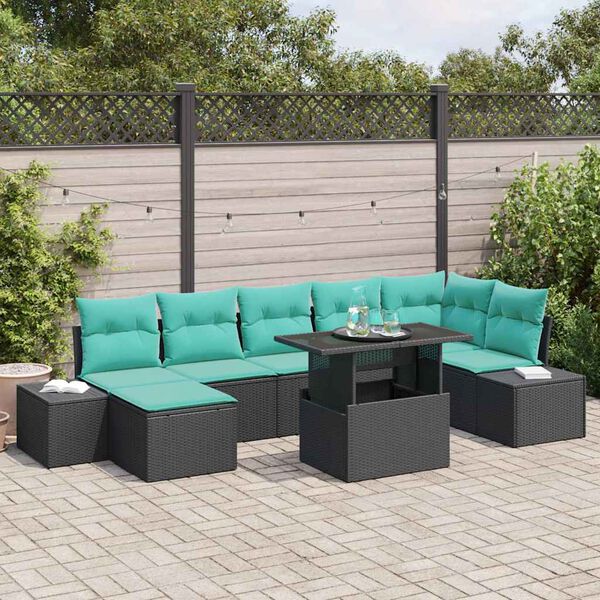vidaXL Ensemble de canap&eacute; de jardin avec coussin 8 pcs Noir et bleu