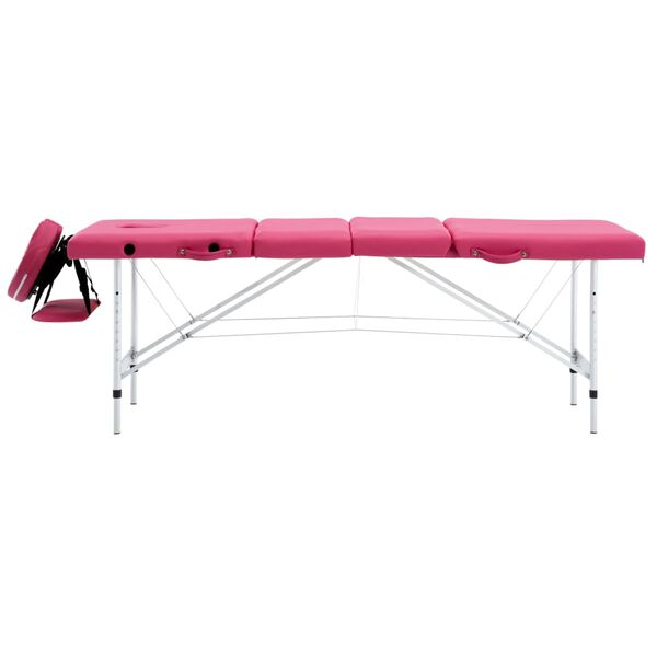 vidaXL Table de massage pliable 4 zones Aluminium Rose