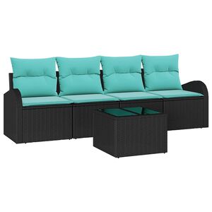 vidaXL Ensemble de canap&eacute; de jardin 5 pcs Noir et turquoise polyrotin