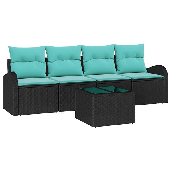 vidaXL Ensemble de canap&eacute; de jardin 5 pcs Noir et turquoise polyrotin