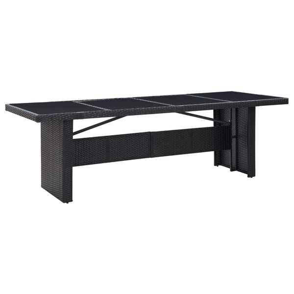 vidaXL Table de jardin Noir 240x90x74 cm R&eacute;sine tress&eacute;e et verre