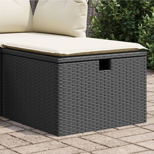 vidaXL Tabouret de jardin avec coussin noir 55x55x37 cm r&eacute;sine tress&eacute;e