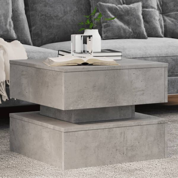 vidaXL Table basse avec lumières LED gris béton 50x50x40 cm