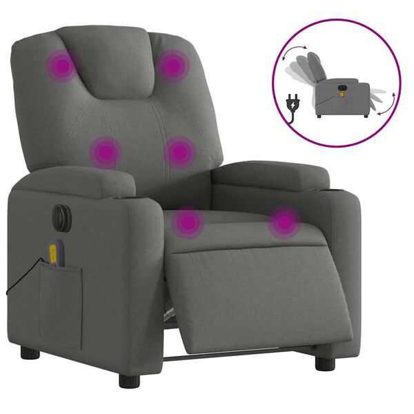 vidaXL Fauteuil inclinable de massage &eacute;lectrique gris fonc&eacute; tissu
