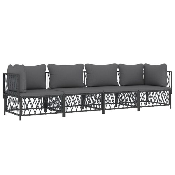 vidaXL Salon de jardin avec coussins 4 pcs anthracite acier