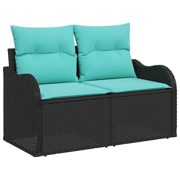 vidaXL Ensemble de canap&eacute; de jardin avec coussin 8 pcs Noir et bleu