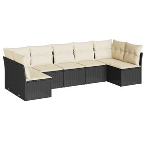 vidaXL Salon de jardin 7 pcs avec coussins noir r&eacute;sine tress&eacute;e