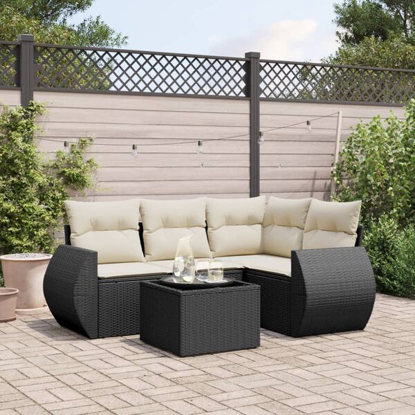 vidaXL Salon de jardin 5 pcs avec coussins noir r&eacute;sine tress&eacute;e