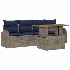 vidaXL Ensemble de canap&eacute; de jardin 5 pcs gris et bleu marine