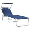 vidaXL Chaise longue pliable avec auvent acier et tissu bleu