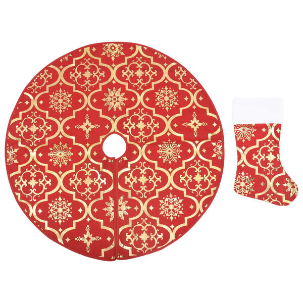 vidaXL Jupe de sapin de No&euml;l de luxe avec chaussette Rouge 90 cm Tissu