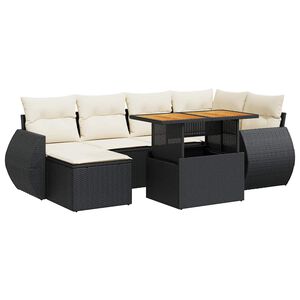 vidaXL Salon de jardin 7 pcs avec coussins noir r&eacute;sine tress&eacute;e